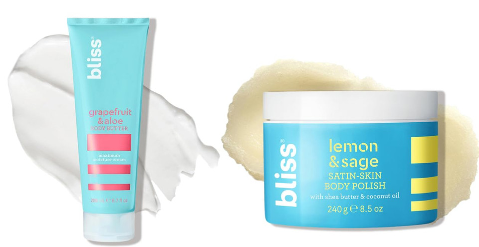 Bliss Hydrate And Exfoliate Duo Body Butter - Grapefruit And Aloe - Maximum Moisture Cream - 6.7 Fl Oz - Body Lotion For Dry Skin Satin-Skin Body Polish - Lemon And Sage - Body Scrub Wit
