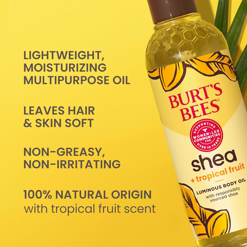 Burt'S Bees Shea + Tropical Fruit Luminous Body Oil, Non-Greasy, Antioxidant Rich For Glowing Skin, Non-Irritating, Natural Origin Skin Care, 8 Oz
