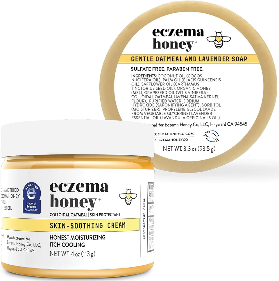 Eczema Honey Original Skin-Soothing Cream & Oatmeal & Lavender Soap - Bundle For Sensitive Dry & Skin - Cruelty Free