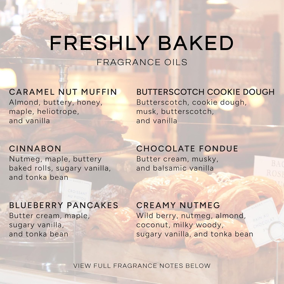 Eternal Essence Oils Freshly Baked Set Of 6 Premium Fragrance Oils - Includes Blueberry Pancakes, Caramel Nut Muffin, Butterscotch Cookie Dough, Cinnabon, Chocolate Fondue, And Creamy Nutmeg - 10Ml