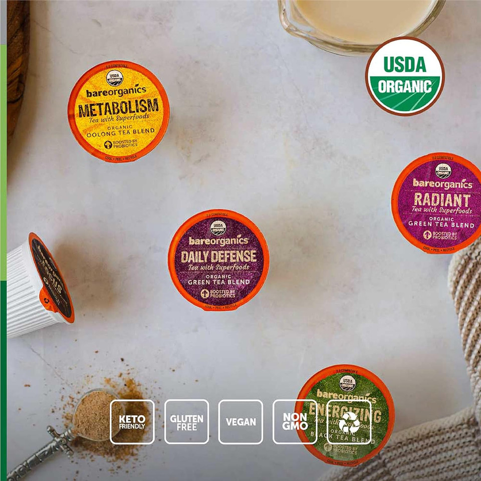 Bareorganics Daily Defense Tea (Organic) With Superfoods And Probiotics (Keurigã¢Â® K-Cupã¢Â® Compatible) 10Ct Single Serve Cups