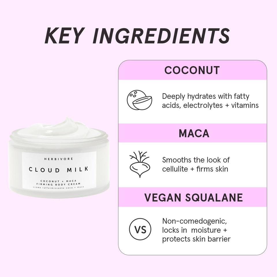 Herbivore Cloud Milk Coconut + Maca Fast-Absorbing Moisturizing & Firming Body Cream | Smooths The Look Of Cellulite + Firms Skin | Plant-Based, Vegan, Cruelty-Free, 195 Ml / 6.6 Oz Herbivore Cloud Milk Coconut + Maca Fast-Absorbing Moisturizing & Firming Body Cream | Smooths The Look Of Cellulite + Firms Skin | Plant-Based, Vegan, Cruelty-Free, 195 Ml / 6.6 Oz
