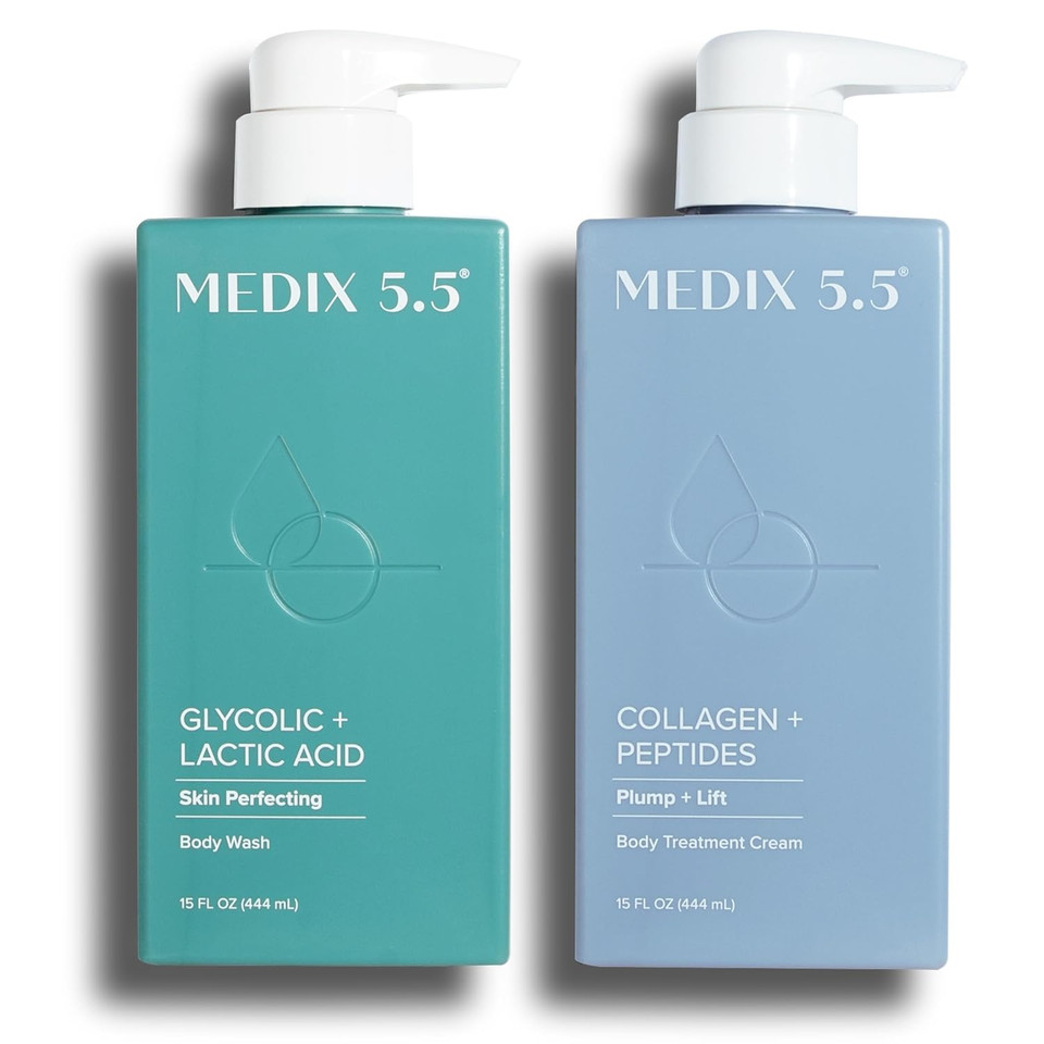 Medix 5.5 Collagen Firming Body Treatment Cream + Glycolic Acid Exfoliating Body Wash Set