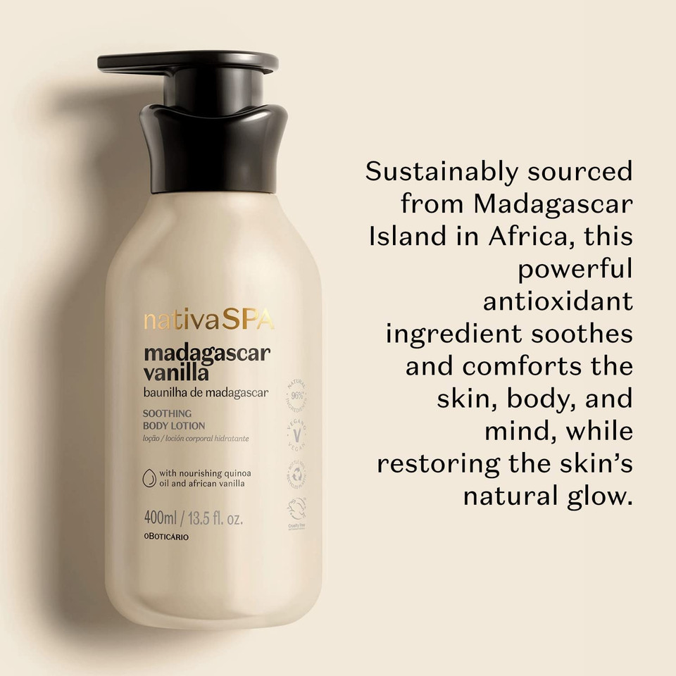 Nativa Spa By O Boticário, Vanilla Soothing Lotion & Oil Bundle: Madagascar Vanilla Body Lotion & Body Oil