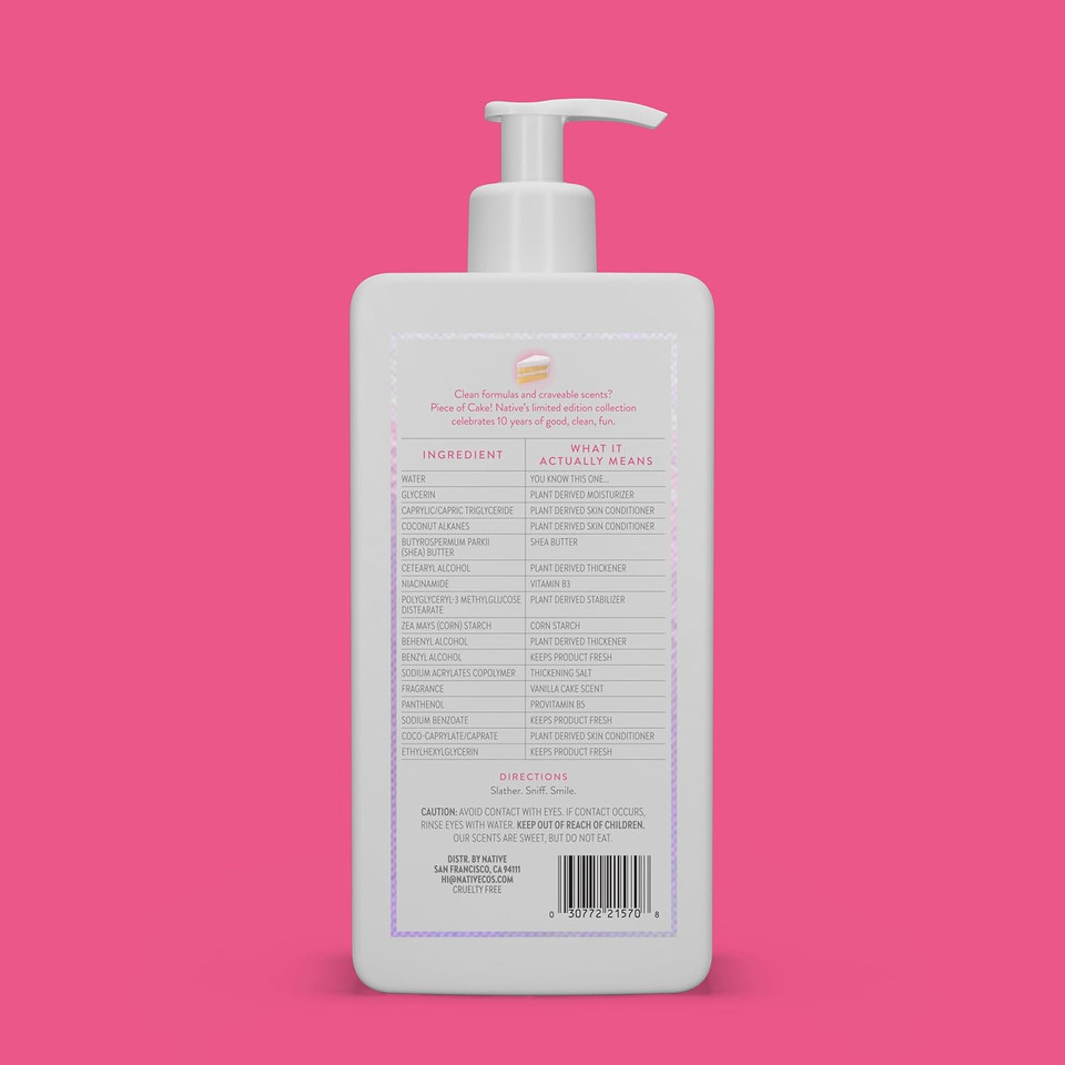 Native Body Lotion Contains Naturally Derived Plant-Based Moisturizers For Women And Men | Restores Dry Skin, Piece Of Cake, 16.5 Fl Oz