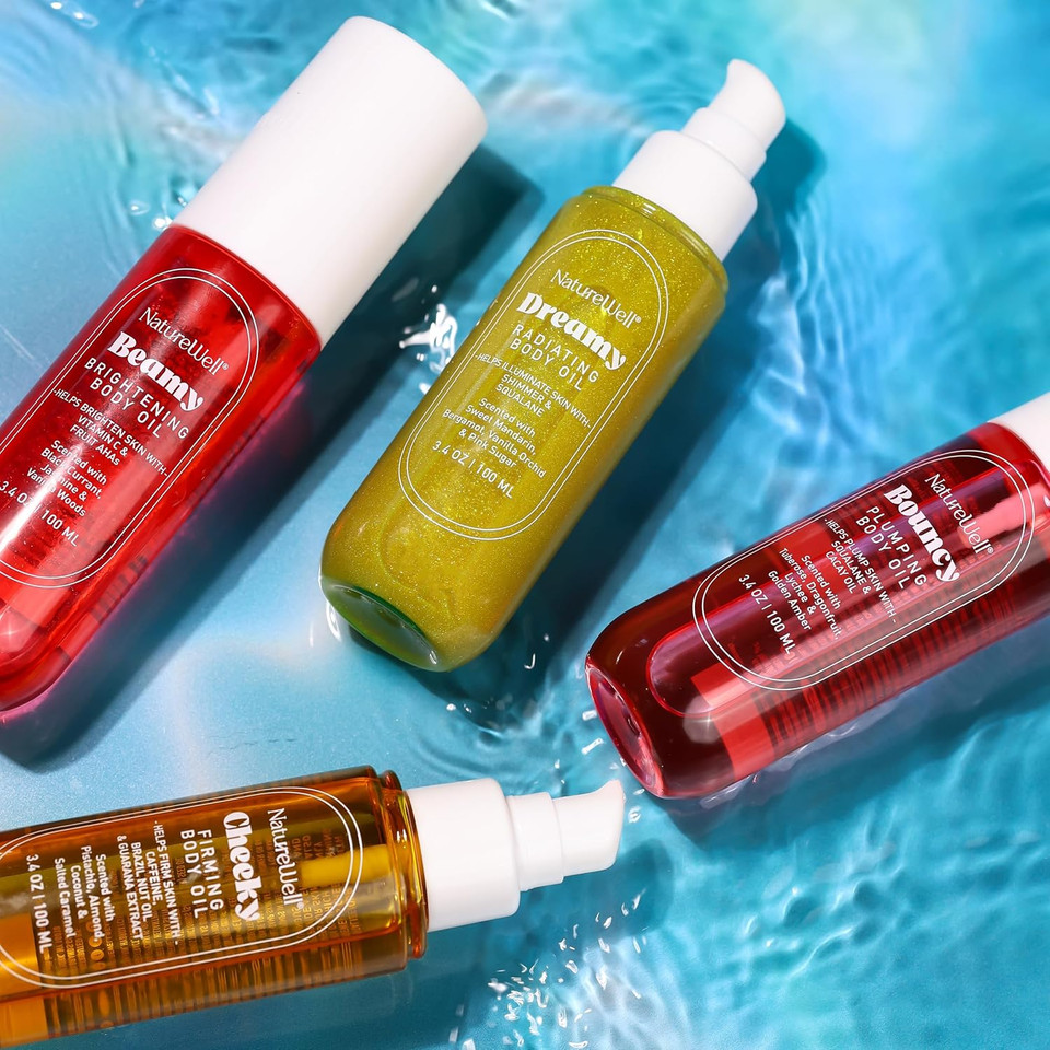 Nature Well Cheeky, Beamy, Bouncy, & Dreamy Body Oil Bundle, Glowy, Lightweight & Quick-Absorbing Formula To Help Visibly Improve The SkinS Tone, Texture & Hydration, 3.4 Oz Each
