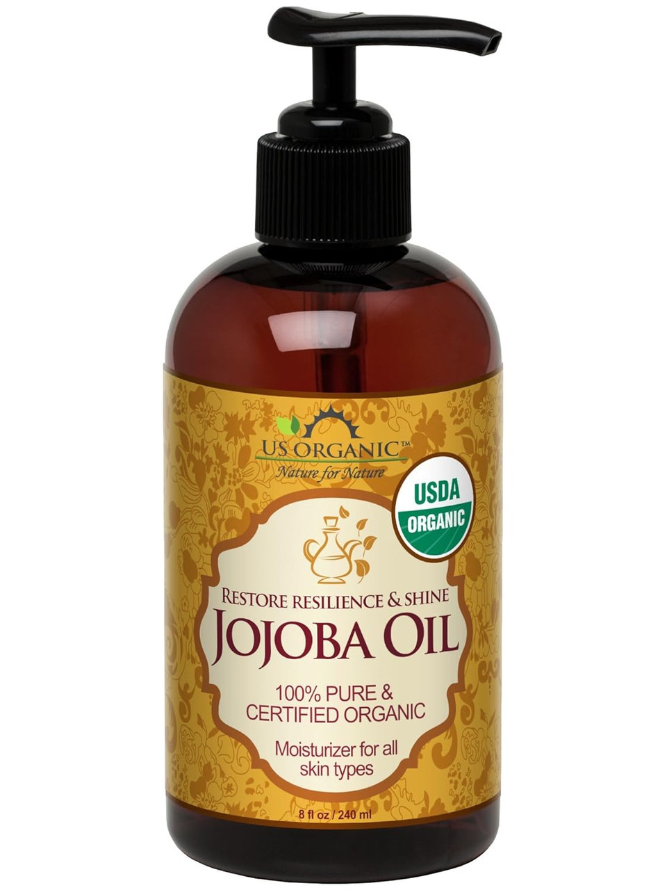Us Organic Jojoba Oil, Usda Certified Organic,100% Pure & Natural, Cold Pressed Virgin, Unrefined, Haxane Free, Sourced From Middle East Directly (Large (8Oz, 240Ml))