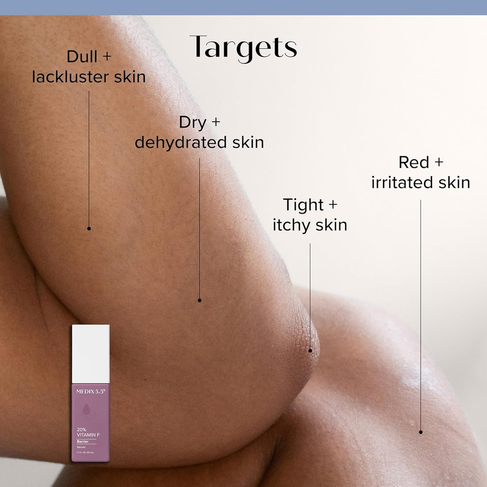 Medix Body & Face Moisturizer 20% Vitamin F Oil Hydrating Body Booster & Face Serum | Concentrated Vitamin F + Vitamin E Oil Super Serum For Skin Barrier | Crepey Skin Treatment, 1.7 Fl Oz