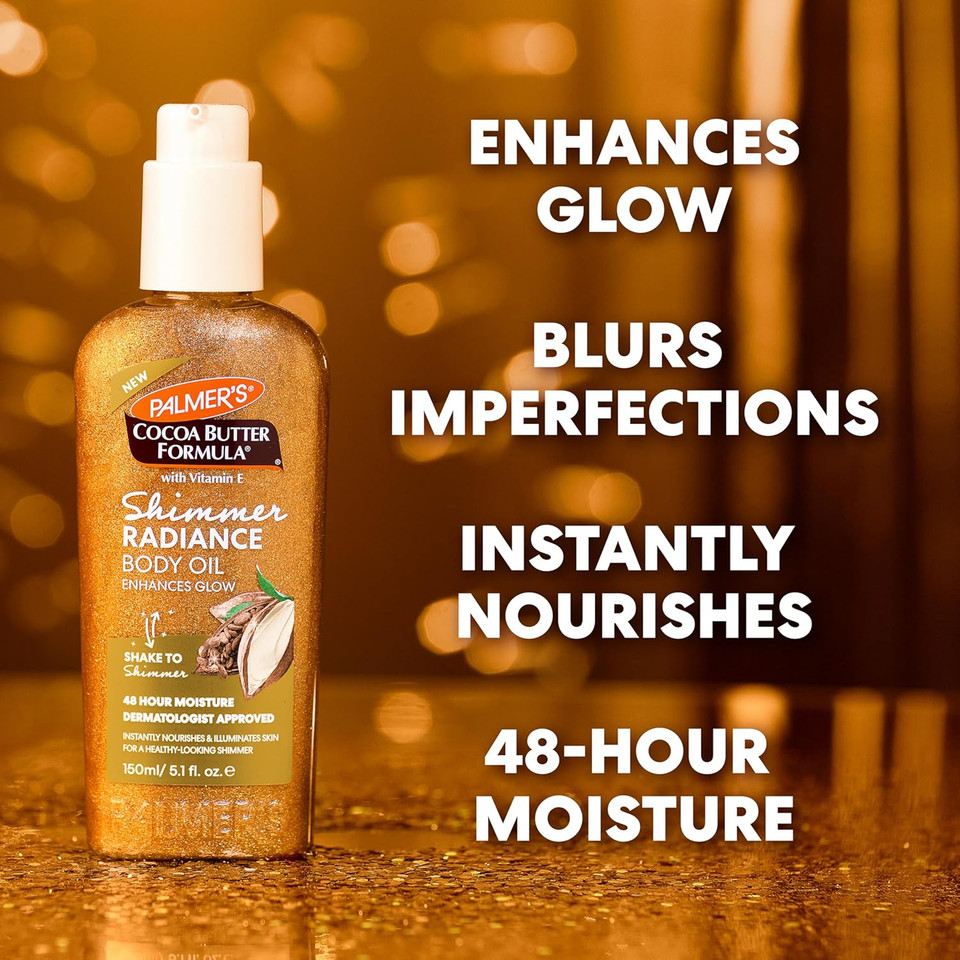 Palmer'S Cocoa Butter Formula Shimmer Body Oil With Vitamin E, 5.1 Fl Oz, Radiance Body Oil For Glowing Skin, Enhances Dark Tones & Tans, Hydrating Palmer'S Cocoa Butter Formula Shimmer Body Oil With Vitamin E, 5.1 Fl Oz, Radiance Body Oil For Glowing Skin, Enhances Dark Tones & Tans, Hydrating