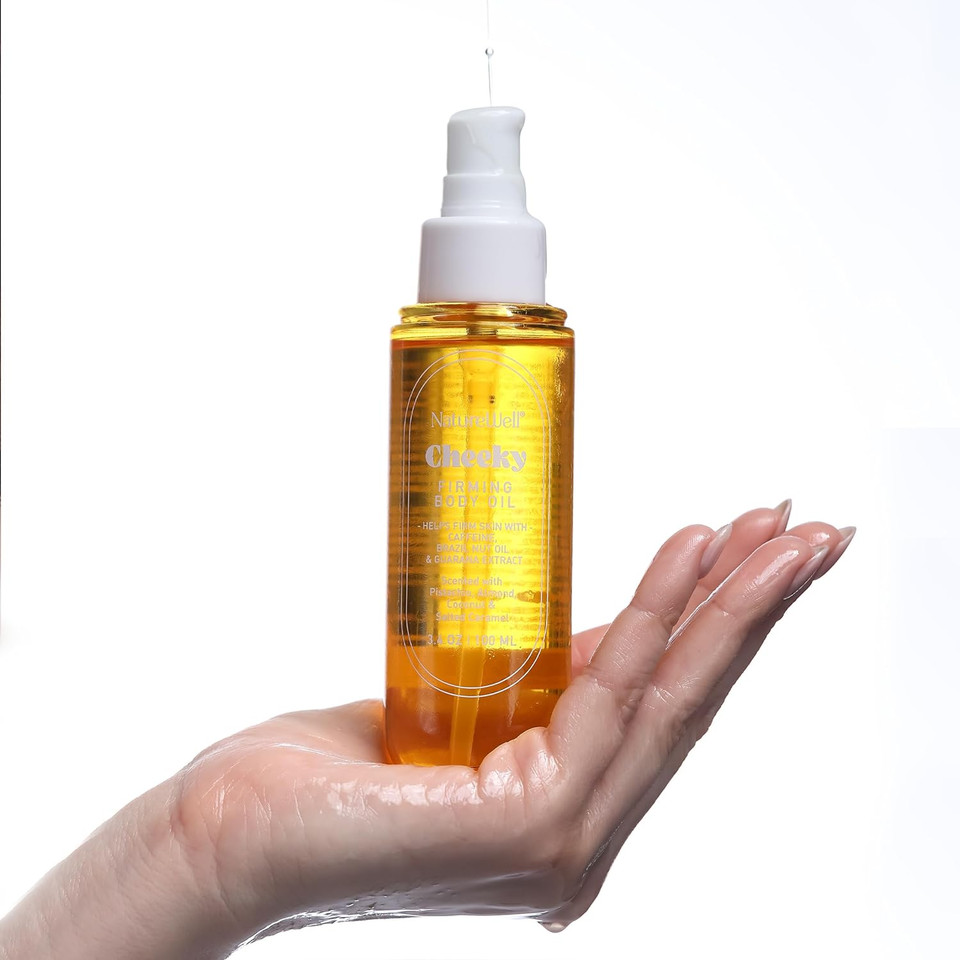 Nature Well Cheeky Firming Body Oil, Luxuriously Glowy & Fast-Absorbing Formula Designed To Nourish, Firm, & Visibly Smooth Skin, Scented With Pistachio, Almond, Coconut, & Salted Caramel, 3.4 Oz