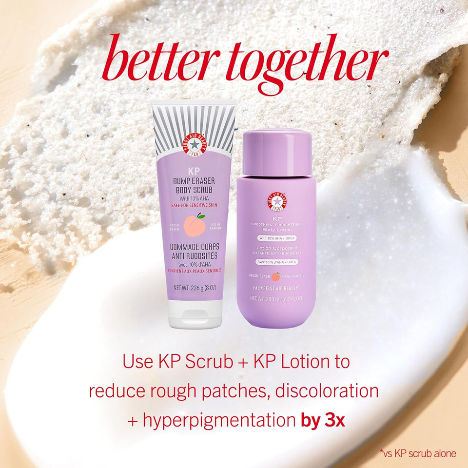 First Aid Beauty - Kp Smoothing Body Lotion With 10% Aha, Chemically Exfoliates & Moisturizes With Urea, Colloidal Oatmeal & Ceramides, Deep Hydration + Helps Reduce Keratosis Pilaris Bumps, 6 Oz