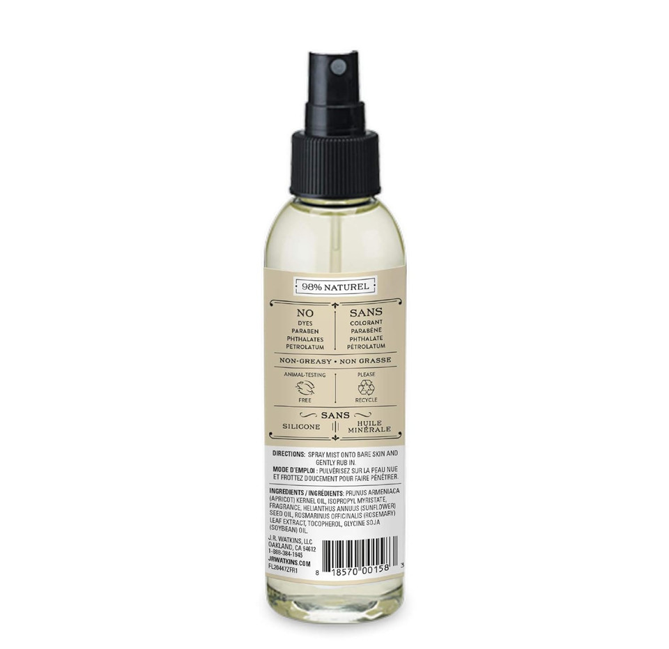Jr Watkins Natural Hydrating Body Oil Mist, Coconut Milk & Honey, Moisturizing Body Oil Spray For Glowing Skin And Cruelty Free, 6 Fl Oz