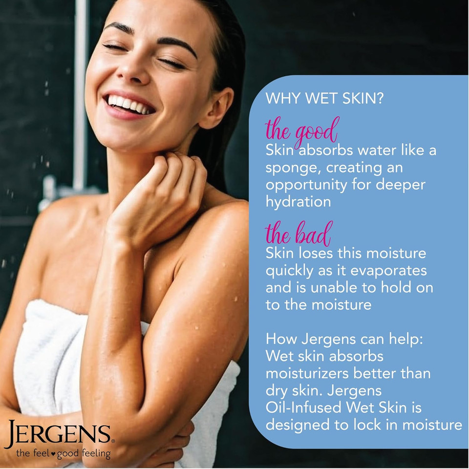 Jergens Wet Skin Body Moisturizer With Shea Butter Oil, Pure Shea Butter In Shower Bod Lotion, Moisturizer For Dry Skin, Fast-Absorbing, Non-Sticky, Dermatologist Tested, 10 Oz