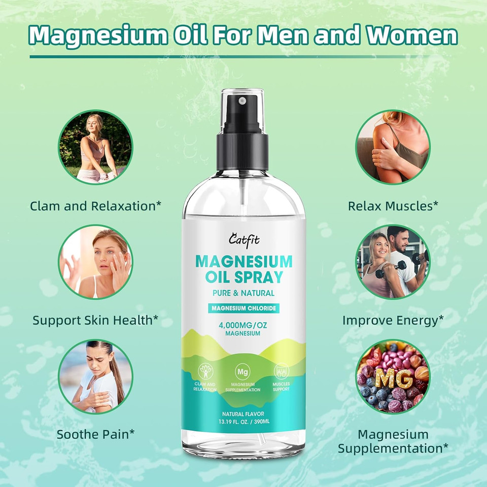 Magnesium Oil Spray - Pure & Natural Chloride Oil - Topical Magnesium Spray For Feet And Sleep, Soothing Muscles, Mood Support - High Absorption -390Ml(13.19 Oz)