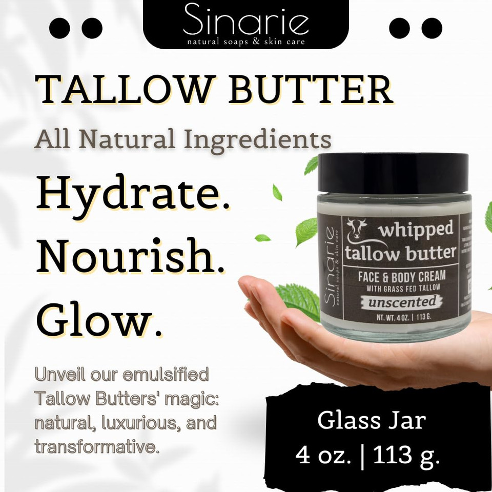 Grass-Fed Beef Tallow Body Butter - Emulsified, Non-Greasy Moisturizer, 4 Oz Soaps & Skin Care (4 Oz., Sahara Silk)