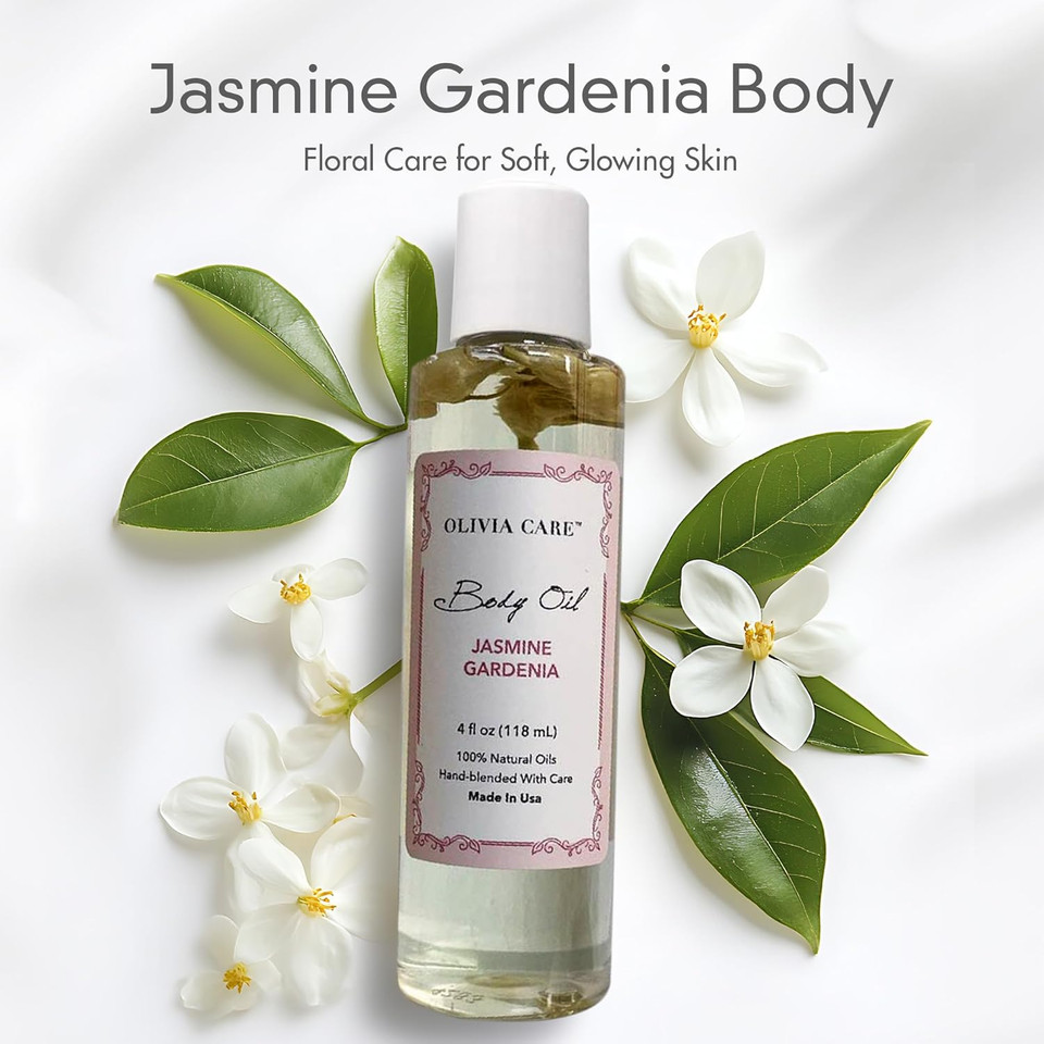 Olivia Care Jasmine Gardenia Body Oil Vegan & Natural Oil For Women | Hydrating & Moisturizing After Bath Oil - With Vitamin E, K & Omega Fatty Acids Reduce Dry Skin - 4 Oz