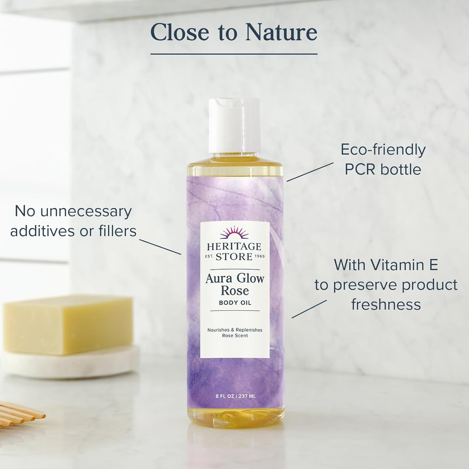 Heritage Store Aura Glow Rose Body Oil, Luxurious Body Moisturizer For Dry Skin, Massage Oil, Bath And Shower Oil, Carrier Oil For Essential Oils And Aromatherapy, Rose Scent, 60-Day Guarantee, 8Oz Heritage Store Aura Glow Rose Body Oil, Luxurious Body Moisturizer For Dry Skin, Massage Oil, Bath And Shower Oil, Carrier Oil For Essential Oils And Aromatherapy, Rose Scent, 60-Day Guarantee, 8Oz