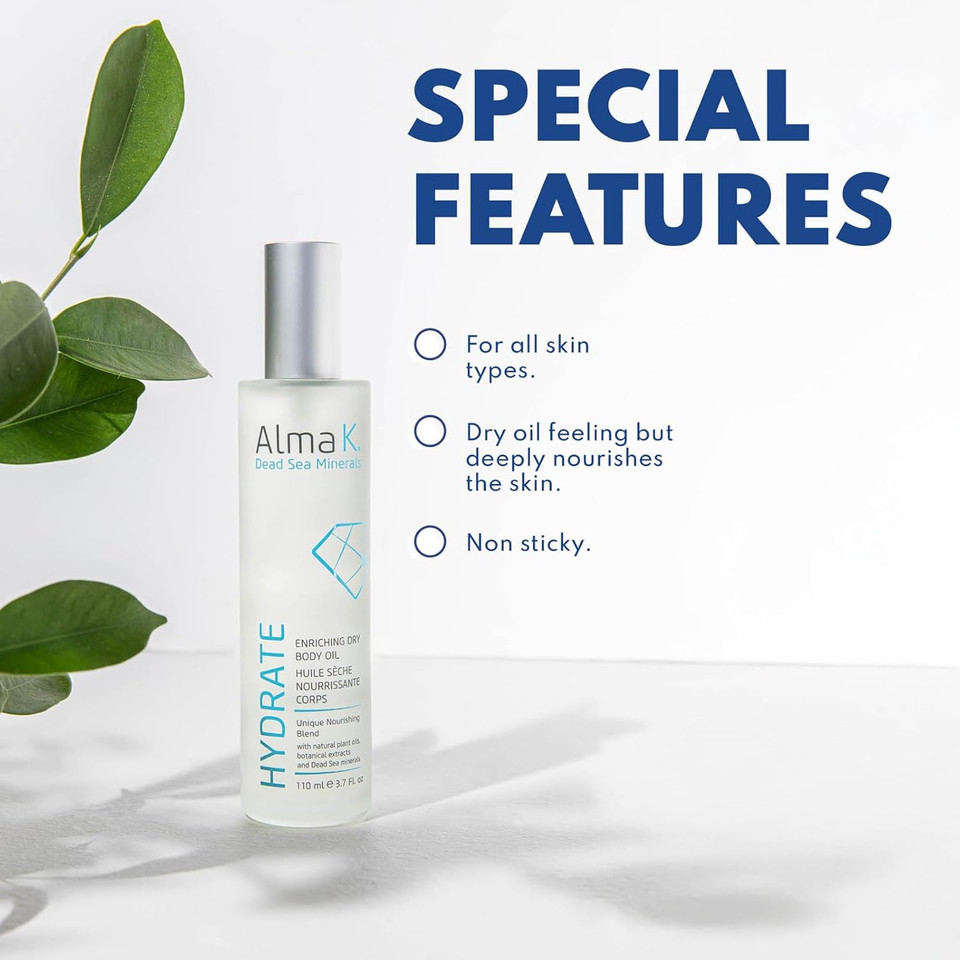 Alma K Enriching Dry Body Oil - Vitamin E Oil For Skin - Body Oil After Shower - With Avocado, Olive, Argan Oils - White Tea And Neroli Scent - 3.7 Oz Alma K Enriching Dry Body Oil - Vitamin E Oil For Skin - Body Oil After Shower - With Avocado, Olive, Argan Oils - White Tea And Neroli Scent - 3.7 Oz