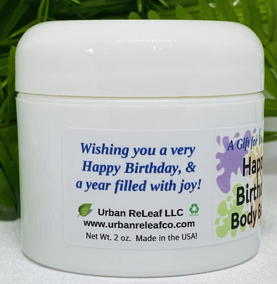 Urban Releaf Happy Birthday Body Balm! Fresh Citrus Spice Natural Shea Butter & Essential Oils, Thoughtful Gift! Gender Neutral Unisex Scent, Deeply Moisturizing. Special Present