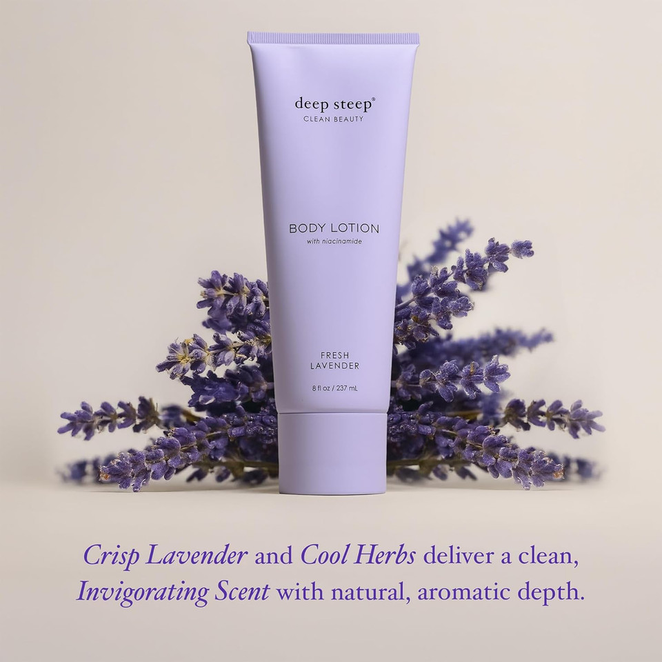 Deep Steep Body Lotion, Fresh Lavender, 8 Oz  Moisturizer With Coconut Oil, Shea Butter, Argan Oil, Aloe Vera & Niacinamide  Vegan, Clean Beauty, Daily Skin Hydration