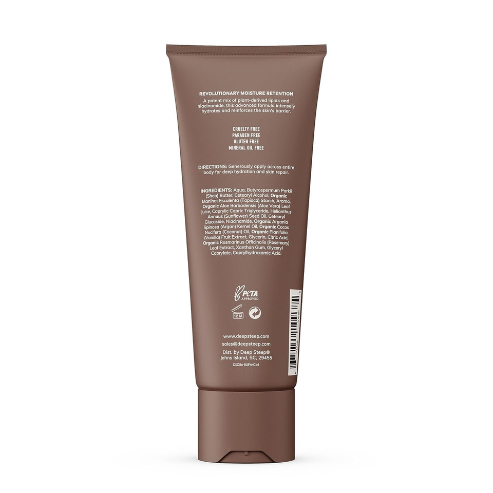 Deep Steep Body Lotion, Vanilla Coconut, 8 Oz  Moisturizer With Coconut Oil, Shea Butter, Argan Oil, Aloe Vera & Niacinamide  Vegan, Clean Beauty, Daily Skin Hydration