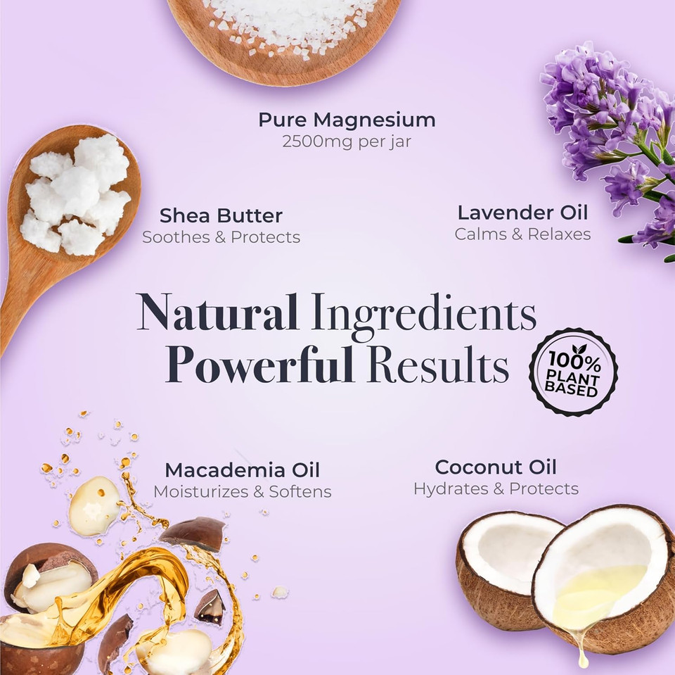 Magnesium Body Lotion [Natural & Vegan] - Topical Magnesium Chloride Cream Lotion Support For Sleep, Bone, Heart & Muscle Health - Lavender - Made In Uk & Safe For Kids