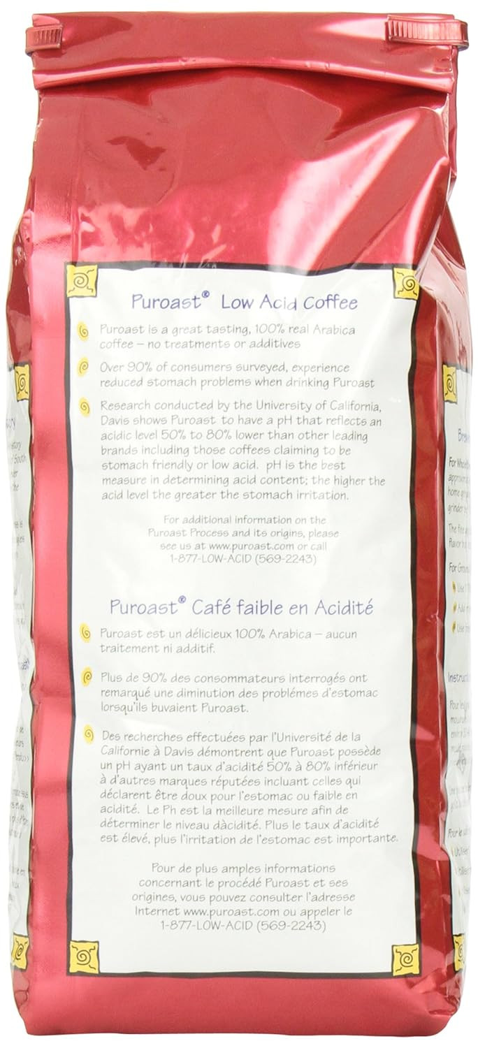 Puroast Low Acid Coffee Whole Bean, Organic French Roast, Dark Roast, Certified Low Acid Coffee, 5.5+ Ph, Gut Health, 2.2 Lb, Higher Antioxidant, Smooth For Espresso, Iced Coffee