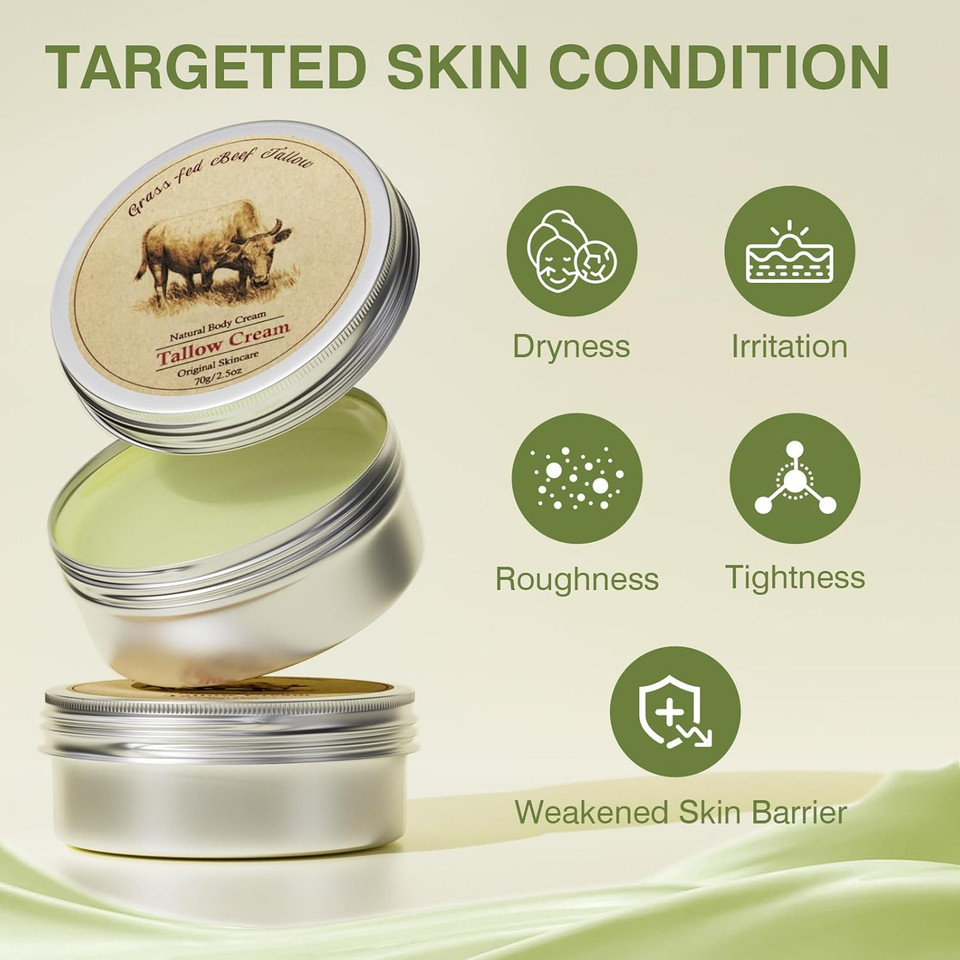 Beef Tallow For Skin, Tallow And Honey Balm,Tallow Face Moisturizer, Natural Grass-Fed Beef Tallow Balm With Raw Honey Moisturizing Cream For Body Lotion Skin Care