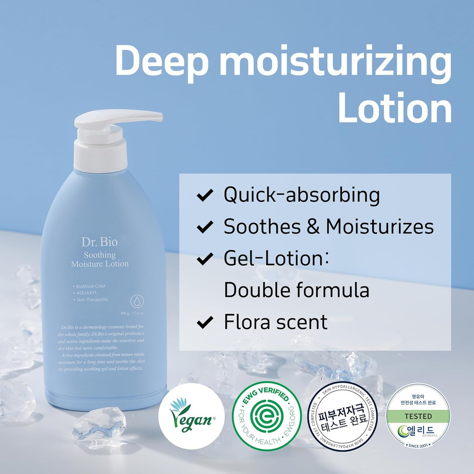Soothing Moisture Lotion, Hydrating, Lightweight Korean Body Lotion For Sensitive Skin & Dry Skin, Fragrance-Free, Immediate Moisturizing And Quick Absorbing, Non-Greasy Texture, Vegan