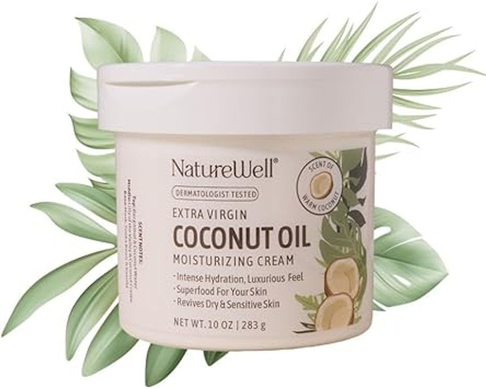 Nature Well Hydrate & Soften Coconut Oil Moisturizing Cream For Face, Body, & Hands, Non-Greasy, Intense Hydration & Luxurious Feel, Revives Dry & Sensitive Skin, Superfood For Your Skin, 10 Oz