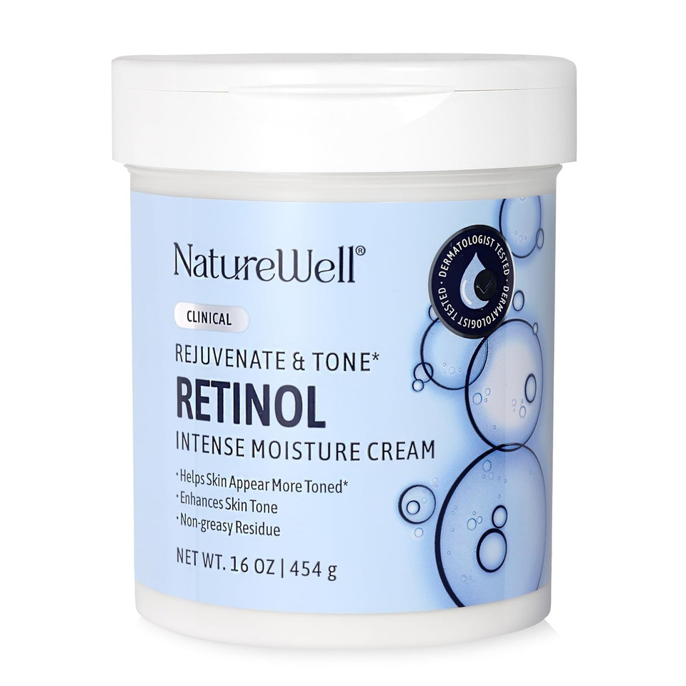 Nature Well Clinical Rejuvenate & Tone Retinol Intense Moisture Cream 2.0 For Face, Body, & Hands, Anti-Aging, Targets Discoloration, Wrinkles, Sun Damage, Crepey, & Sagging Skin, 16 Oz