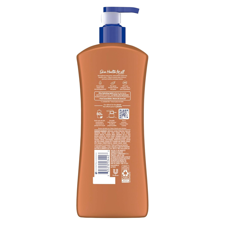 Vaseline Intensive Care Body Lotion Cocoa Radiant For Dry Skin Lotion Made With Ultra-Hydrating Lipids And Pure Cocoa Butter For A Long-Lasting, Radiant Glow 20.3 Oz