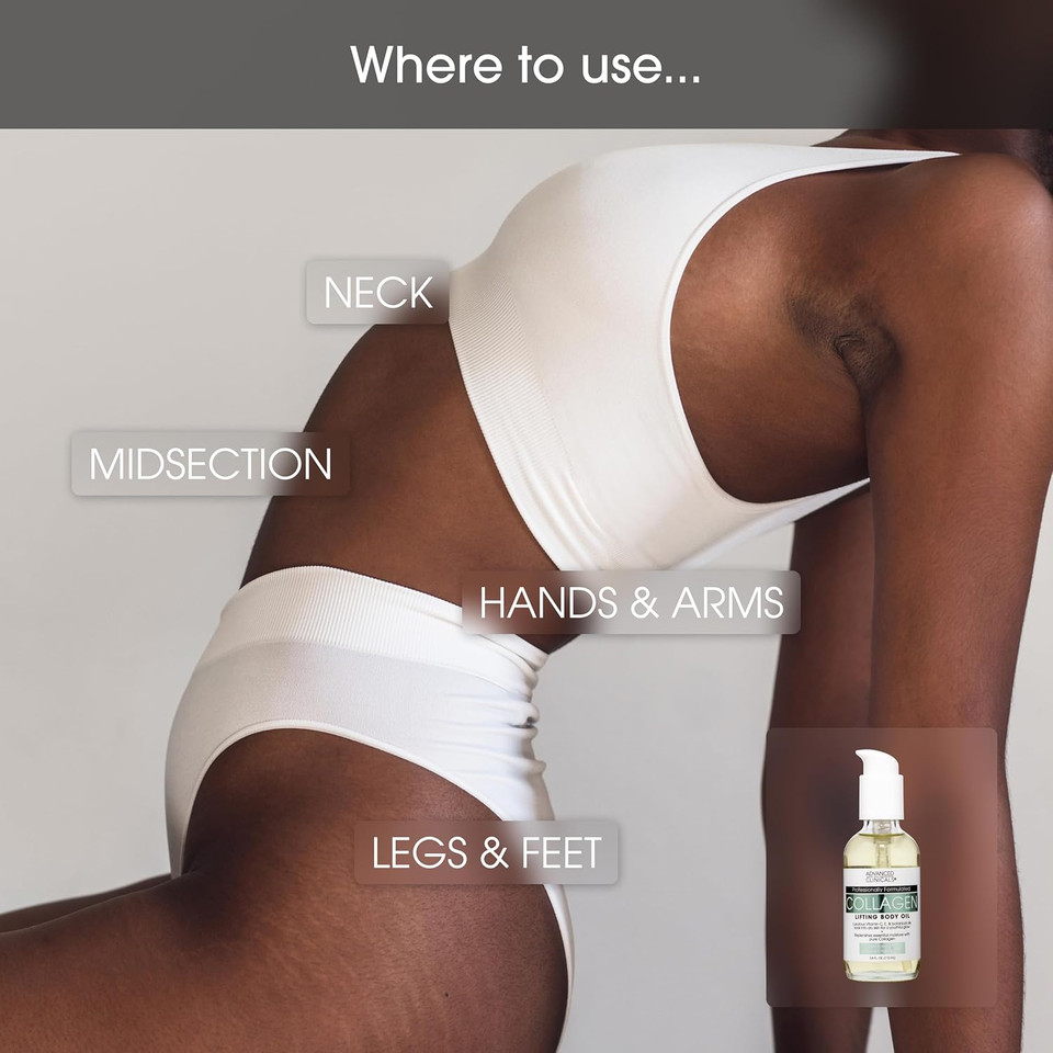 Advanced Clinicals Collagen Body Oil + Vitamin C Brightening Body Oil Moisturizer 2Pc Skincare Set - Nourishing, Brightening, & Firming Massage Oil To Improve Look Of Crepe Skin + Dark Spots, 2Pc Set