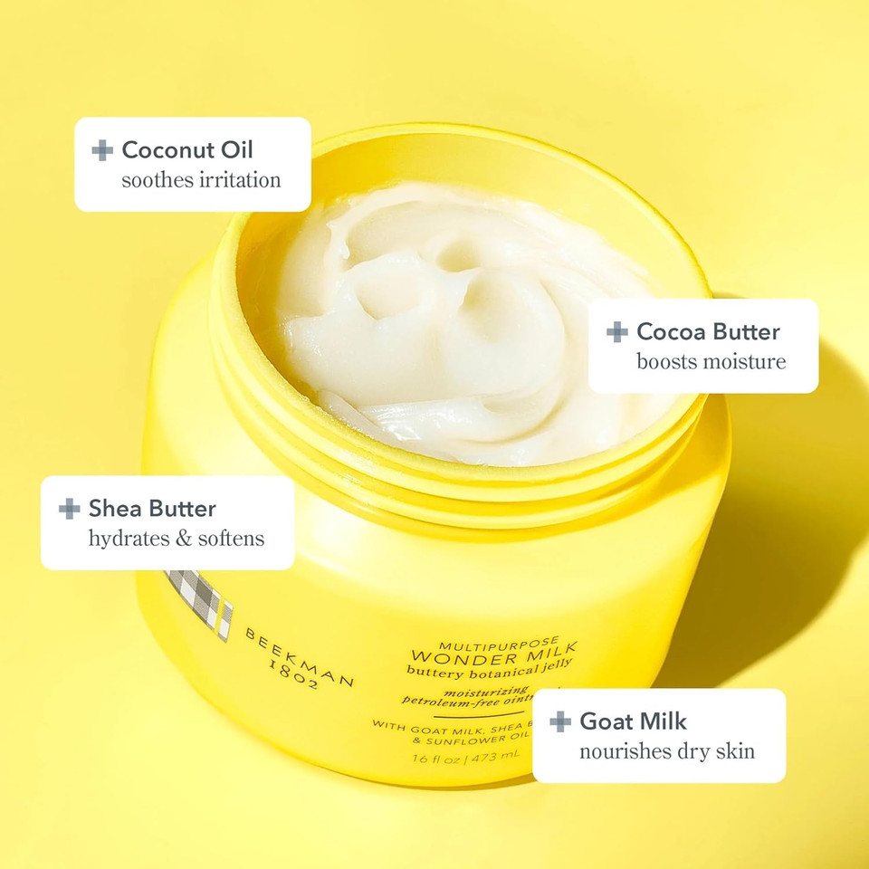 Beekman 1802 Wonder Milk Buttery Botanical Jelly - Multipurpose Body, Face & Hair Ointment - Fragrance Free - With Coconut Oil & Shea Butter - 16 Fl Oz
