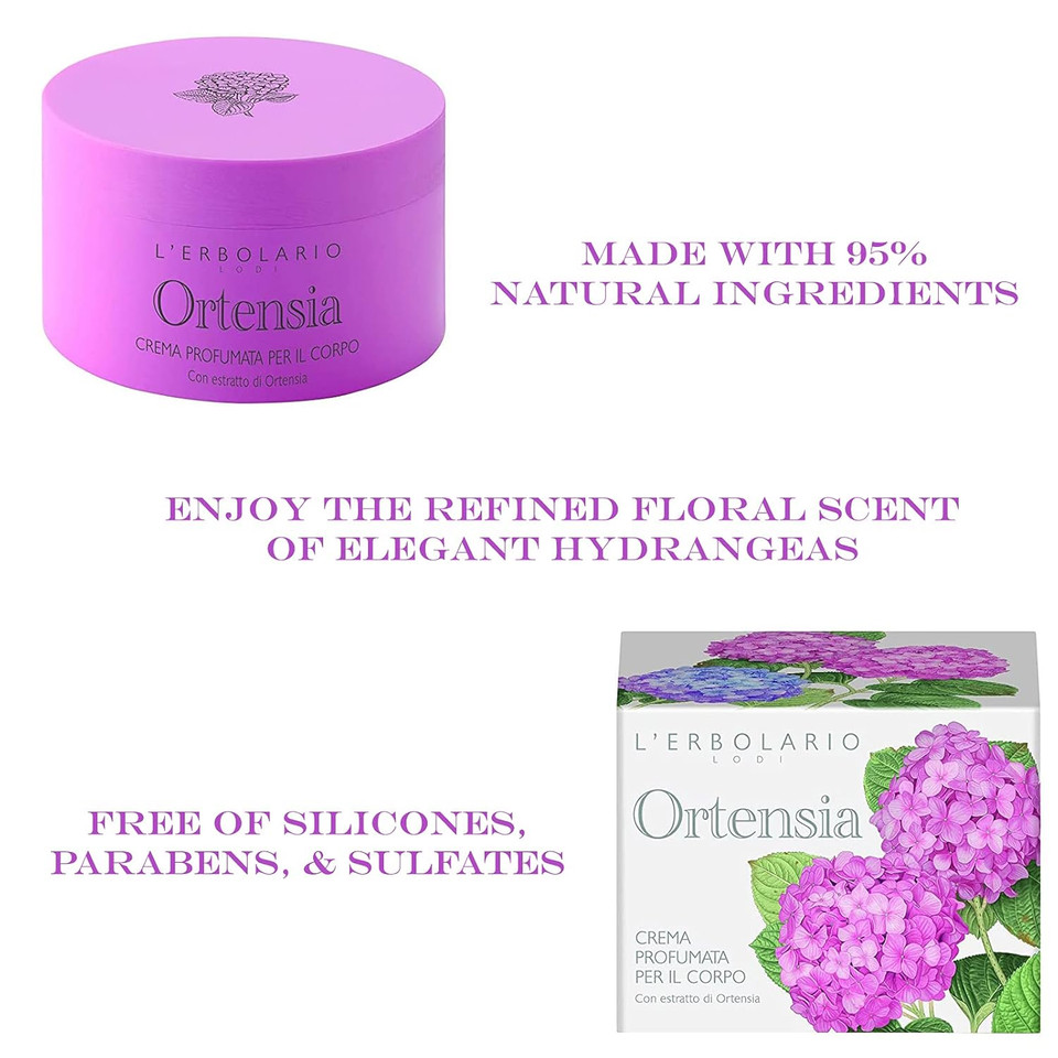 LErbolario Hydrangea Perfumed Body Cream - Natural Moisturizer For Dry Skin - With Hydrangea Root And Vitamin E - Locks In Lasting Moisture - 6.7 Oz