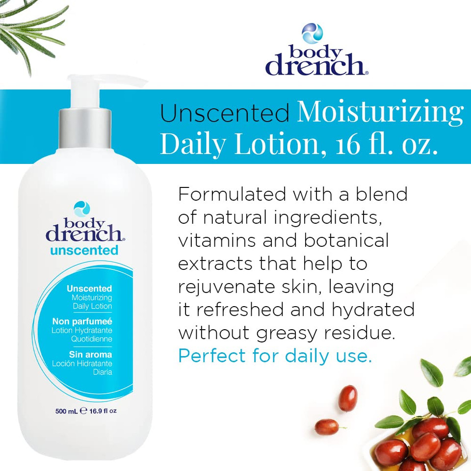 Body Drench Moisturizing Unscented Lotion  Hydrating, Deep Moisture Body Lotion For All Skin Types, 16.9 Fl Oz