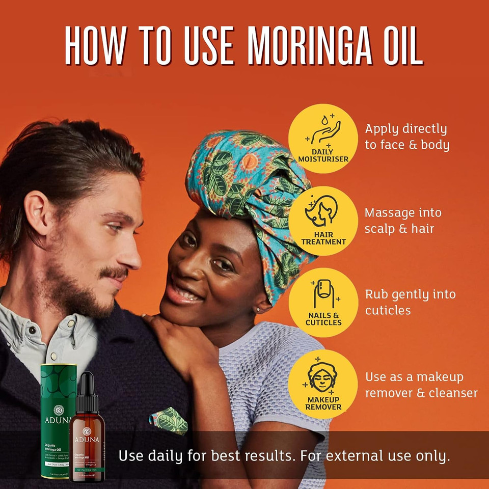 Aduna Moringa Oil - 100% Organic - 3.4Fl Oz Pure Moringa Oil - Unrefined Cold-Pressed Body, Hair & Face Oil - Best For Fine Lines And Moisturizing - Antioxidants