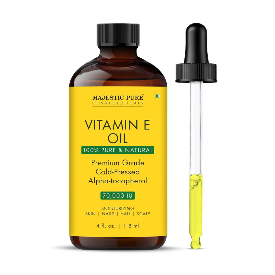 Majestic Pure Vitamin E Oil - 100% Pure & Natural, 70,000 Iu | Premium Grade, Cold-Pressed And Tocopherol To Repair Dry, Damaged Skin| Moisturizing Skin, Hair And Scalp 4 Fl Oz Majestic Pure Vitamin E Oil - 100% Pure & Natural, 70,000 Iu | Premium Grade, Cold-Pressed And Tocopherol To Repair Dry, Damaged Skin| Moisturizing Skin, Hair And Scalp 4 Fl Oz