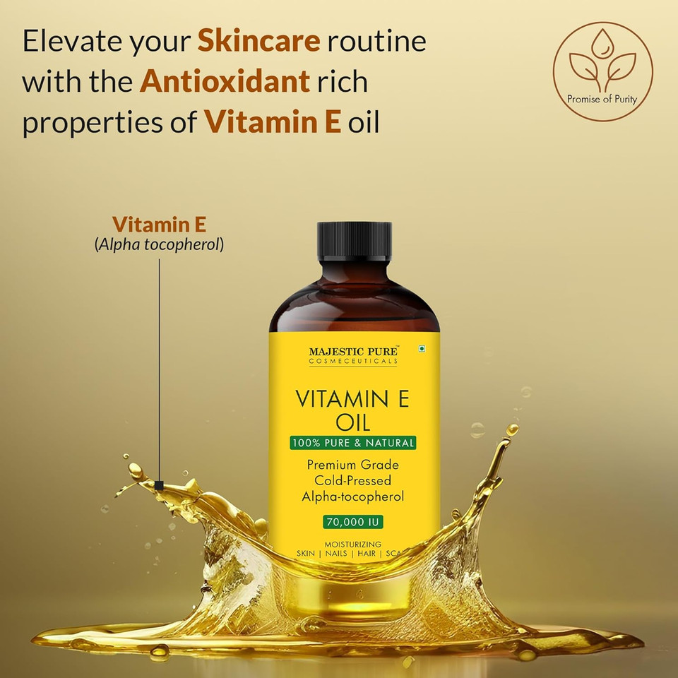Majestic Pure Vitamin E Oil - 100% Pure & Natural, 70,000 Iu | Premium Grade, Cold-Pressed And Tocopherol To Repair Dry, Damaged Skin| Moisturizing Skin, Hair And Scalp 4 Fl Oz Majestic Pure Vitamin E Oil - 100% Pure & Natural, 70,000 Iu | Premium Grade, Cold-Pressed And Tocopherol To Repair Dry, Damaged Skin| Moisturizing Skin, Hair And Scalp 4 Fl Oz