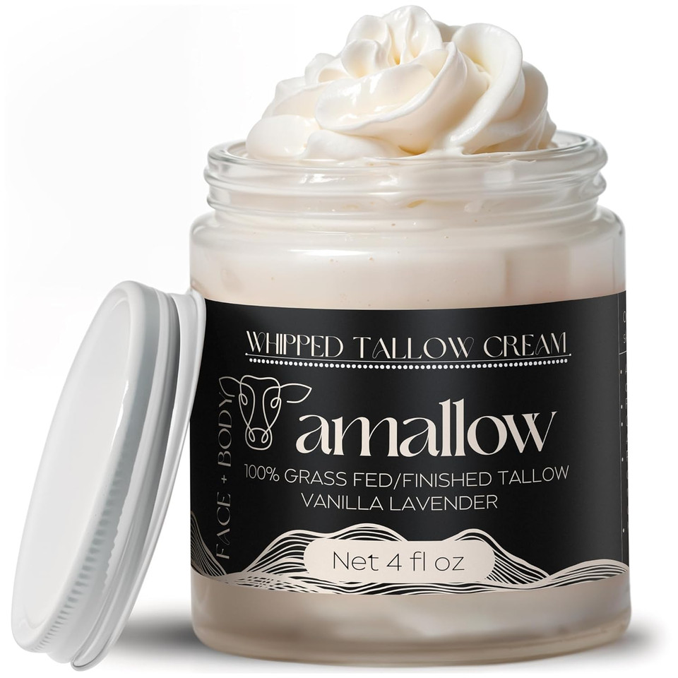 100% Grass Fed Beef Tallow For Skin Care - Face + Body - Whipped Moisturizer - Natural Lotion, 4 Fl. Oz. (Clean Cloud)