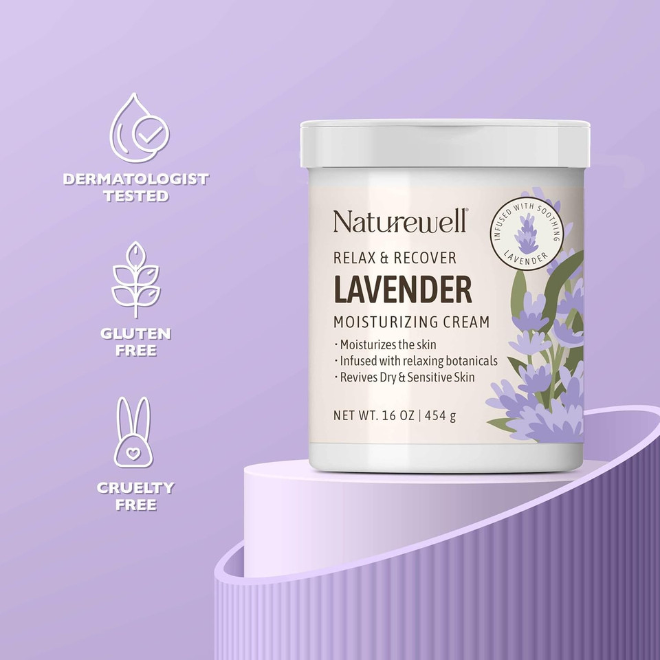 Nature Well Lavender Smooth & Soften Moisturizing Cream For Face, Body, & Hands, Calming & Soothing, Infused With Natural Oils & Extracts, Restores Skin Moisture Barrier, 16 Oz