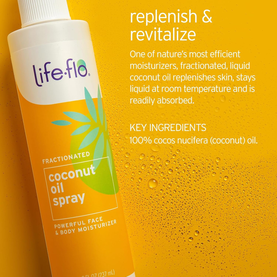 Life-Flo Fractionated Coconut Oil Spray - Liquid Coconut Oil For Skin, Hair And Nails, Lightweight Face Oil, Body Moisturizer, Cuticle Oil, Hypoallergenic, 60-Day Guarantee, Not Tested On Animals, 8Oz