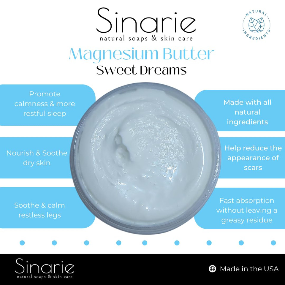 Sweet Dreams Magnesium Emulsified Body Butter, 4 Oz., 1 Count | Mango Butter | Premium Magnesium Oil | Natural Ingredients | Magnesium Lotion | Rosemary + Tea Tree Essential Oil