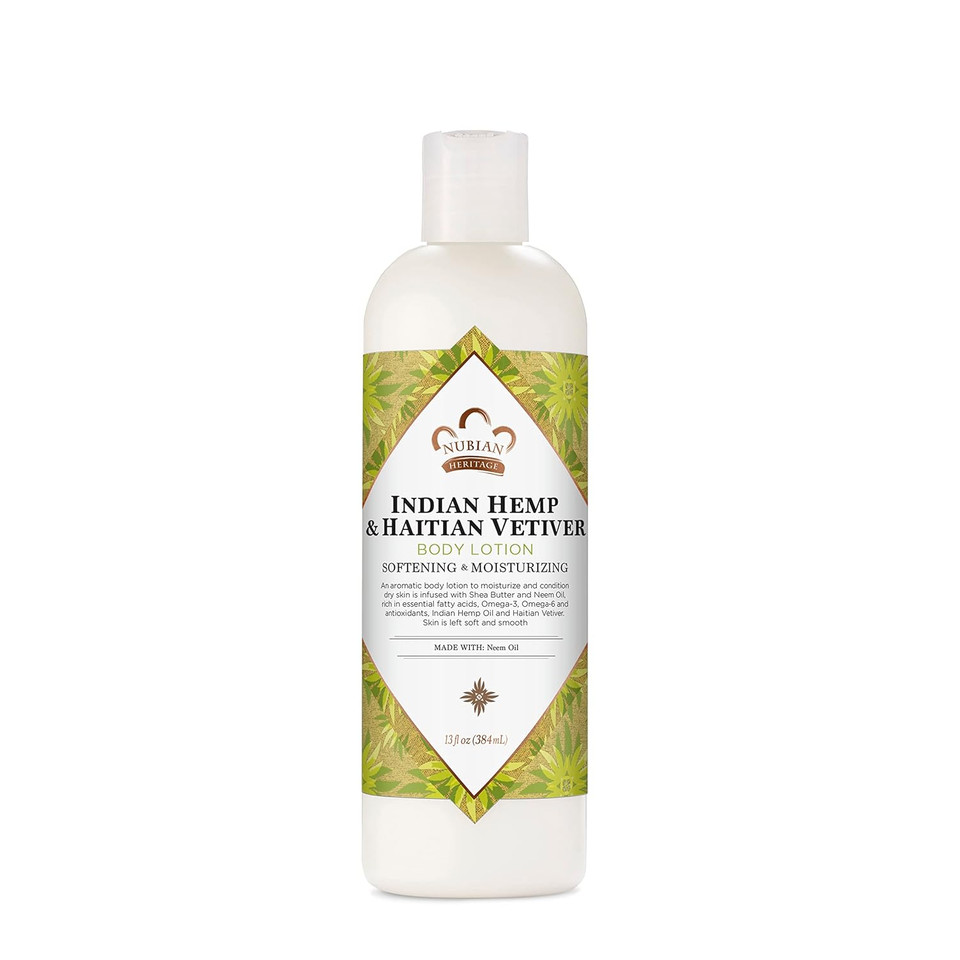 Nubian Heritage Body Lotion Indian Hemp & Haitian Vetiver For All Skin Types Made With Fair Trade Shea Butter, 13 Oz