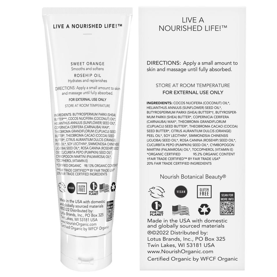 Nourish Organic Skin Salve, Sweet Orange & Rosehip  Nourishing Body Lotion With Coconut Oil, Shea Butter & Cocoa Butter, 3.7 Oz + Washable Cotton Round