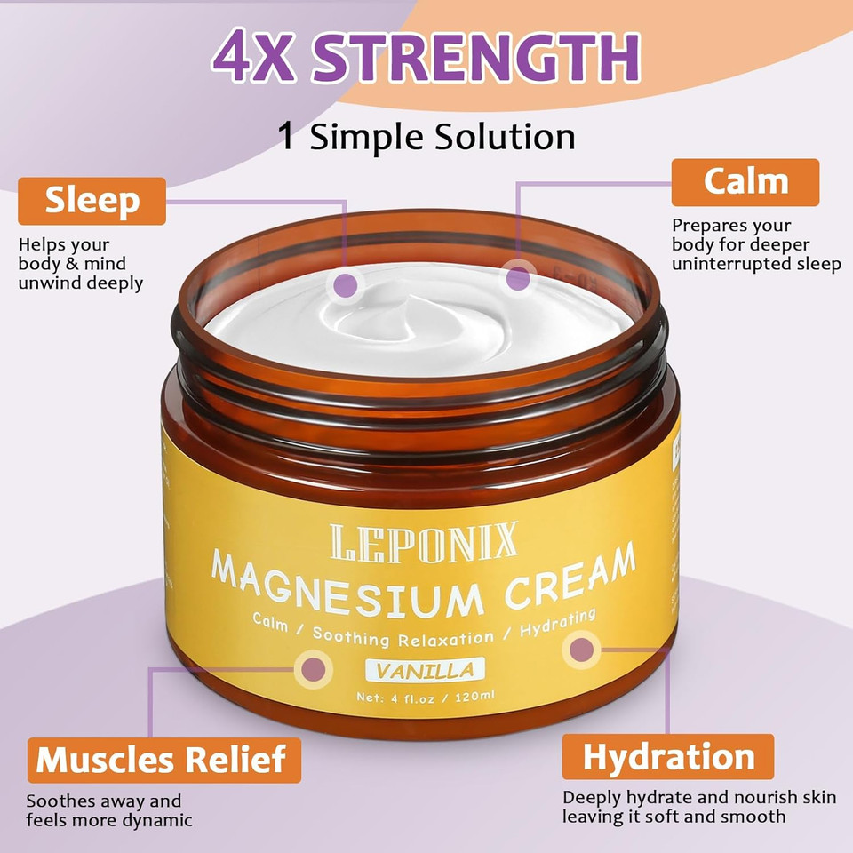 Magnesium Cream For Leg Cramps & Joint Pain Relief  Soothing Nighttime Magnesium Body Butter For Muscle Relaxant, Sleep Aid For Adults  Magnesium Lotion For Seniors & Active Lifestyles