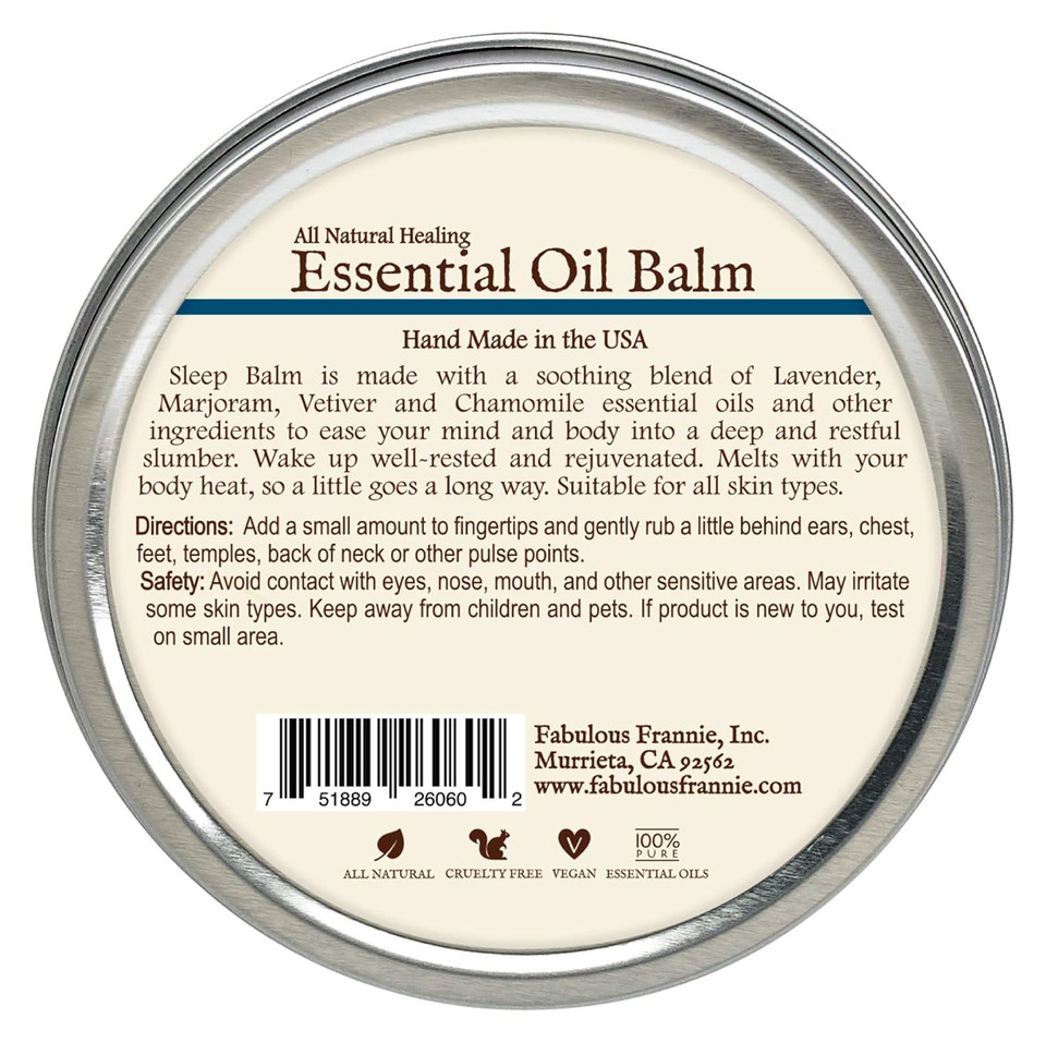 Fabulous Frannie Sleep All Natural Essential Oil Healing Balm Made With Sunflower Oil, Coconut Oil, Shea Butter, Beeswax, Soy Wax, Aloe Vera And Pure Essential Oils 3.5Oz Tin