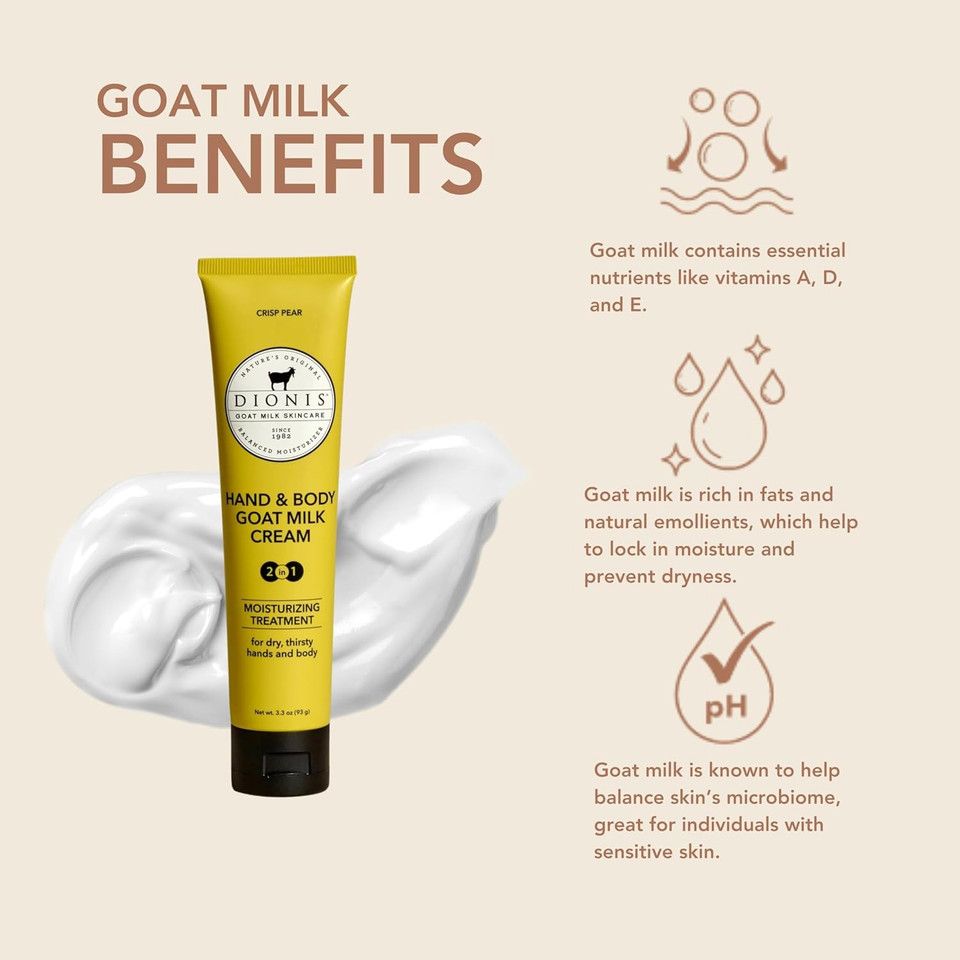 Dionis Goat Milk Skincare Scented Hand & Body Cream - Travel Size Lotion For Hydrating & Moisturizing Dry And Sensitive Skin, Cruelty Free, Paraben Free Made In The Usa, Crisp Pear, 3.3 Oz