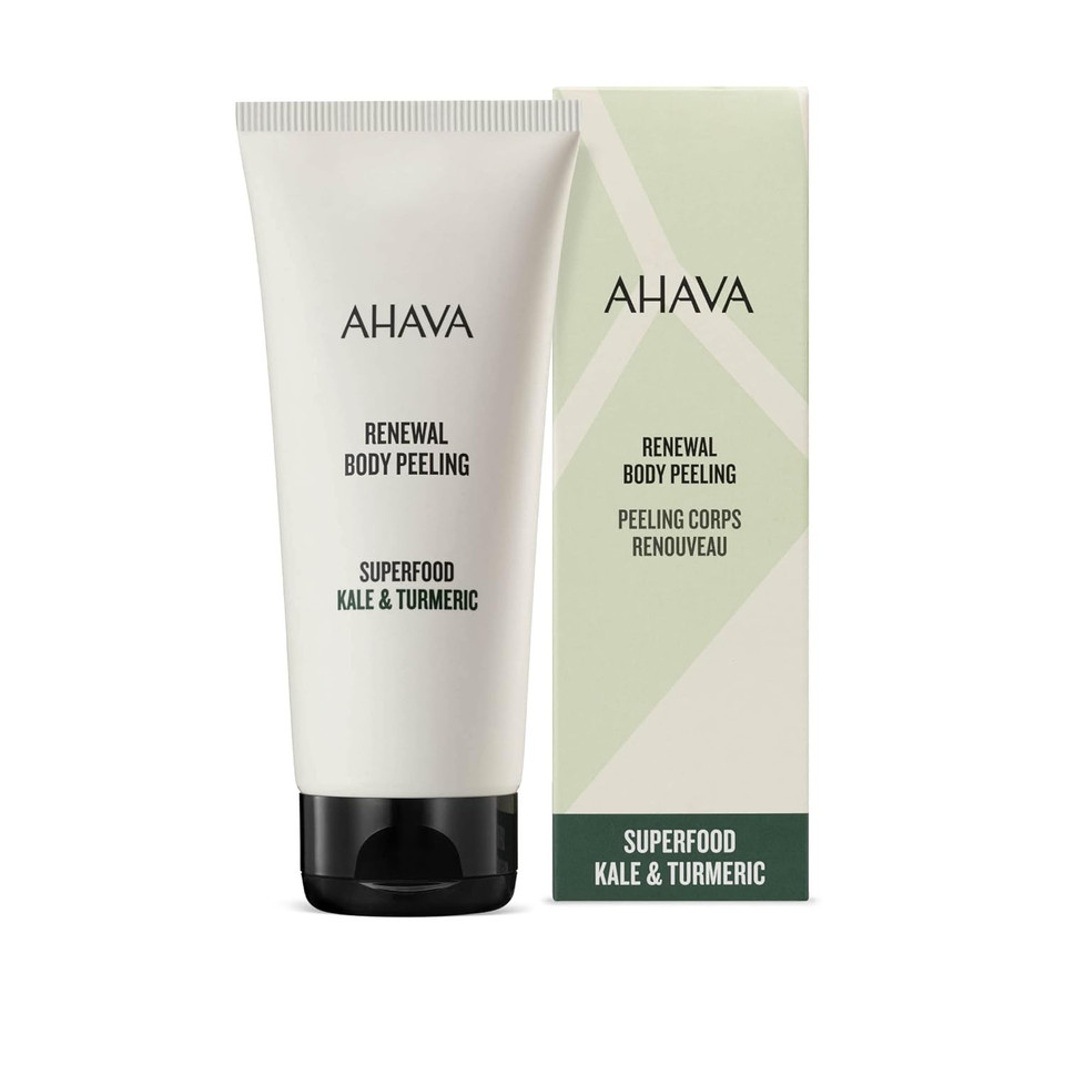 Ahava Superfood Kale & Turmeric Smoothing Anti-Aging Body Scrub - In-Shower Gel Peel To Detox & Renew The Skin, Reinforces The SkinS Natural Barrier With Anti-Aging Kale,Turmeric & Osmoter, 6.8 Fl.Oz