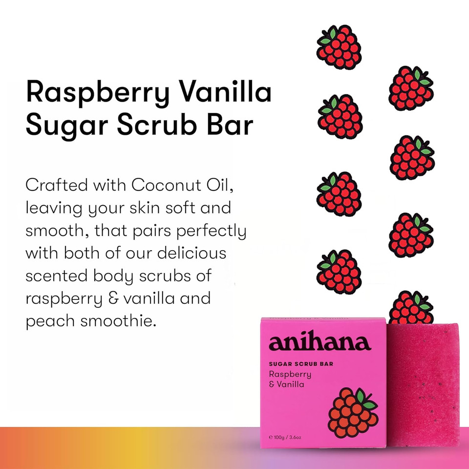 Anihana Sugar Scrub Soap Bar With Coconut Oil, Moisturizing, Gentle, Exfoliating Body Scrub, Refreshing Raspberry And Vanilla Scent, 3.6 Oz